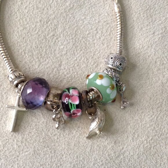 VTG Sterling Charm bracelet, twisted rope, Murano beads, Sterling (Old) Charms - Picture 2 of 2